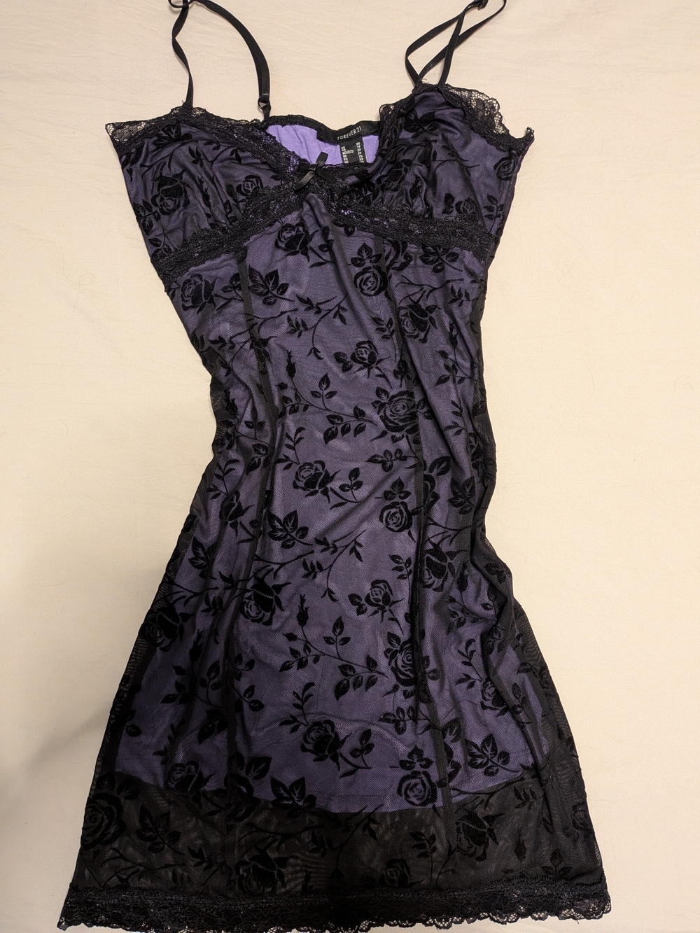 Purple Slip with Black Lace Overlay